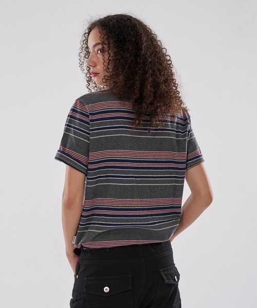 WISH FOR EVER（ウィッシュフォーエバー）の「DRAW CODE SLASH HENRY BORDER T/ドローコードスラッシュヘンリーボーダーT（Tシャツ/カットソー・メンズ・ネイビー/パープル/ブラウン/グレー・MEDIUM/LARGE/SMALL）」の11枚目の写真