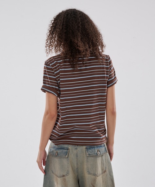 WISH FOR EVER（ウィッシュフォーエバー）の「DRAW CODE SLASH HENRY BORDER T/ドローコードスラッシュヘンリーボーダーT（Tシャツ/カットソー・メンズ・ネイビー/パープル/ブラウン/グレー・MEDIUM/LARGE/SMALL）」の17枚目の写真
