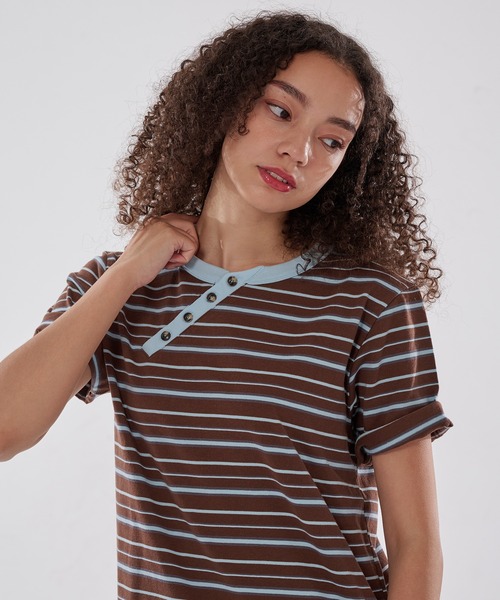 WISH FOR EVER（ウィッシュフォーエバー）の「DRAW CODE SLASH HENRY BORDER T/ドローコードスラッシュヘンリーボーダーT（Tシャツ/カットソー・メンズ・ネイビー/パープル/ブラウン/グレー・MEDIUM/LARGE/SMALL）」の19枚目の写真