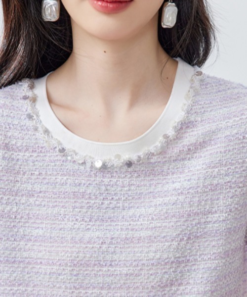 AMAJI（アマジ）の「パールネックツイードトップス（Tシャツ/カットソー・レディース・ライトパープル・SMALL/MEDIUM/LARGE/X-LARGE）」の5枚目の写真