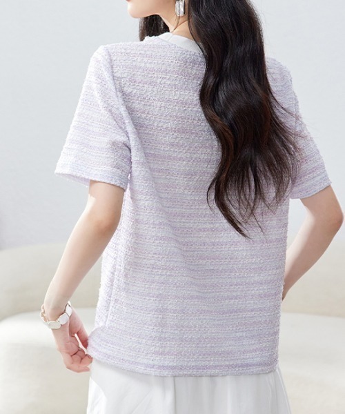 AMAJI（アマジ）の「パールネックツイードトップス（Tシャツ/カットソー・レディース・ライトパープル・SMALL/MEDIUM/LARGE/X-LARGE）」の4枚目の写真