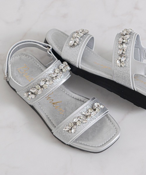 Bridget Birkin(ブリジットバーキン)の「【Bridget Birkin】ダブルベルトビジューサンダル(562213)(サンダル・レディース・ブラック/シルバー・S/LL/M/L)」の1枚目の写真