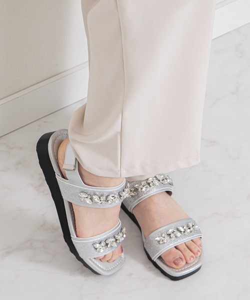 Bridget Birkin(ブリジットバーキン)の「【Bridget Birkin】ダブルベルトビジューサンダル(562213)(サンダル・レディース・ブラック/シルバー・S/LL/M/L)」の8枚目の写真