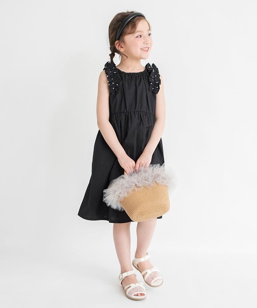 BRANSHES（ブランシェス）の「【ときめきワンピース】肩フリルワンピース（ワンピース・キッズ・ブルー/アイボリー/ブラック・80/120/100/140/130/110/150/90）」の2枚目の写真