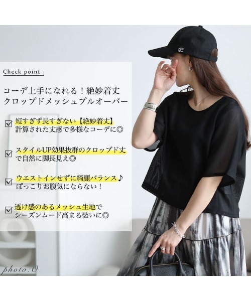 GOLDJAPAN(ゴールドジャパン)の「クロップドメッシュプルオーバー【大きいサイズ対応】(Tシャツ/カットソー・レディース・ブラウン/ブラック/アイボリー・LL/3L/4L/5L)」の18枚目の写真