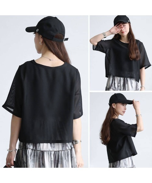GOLDJAPAN(ゴールドジャパン)の「クロップドメッシュプルオーバー【大きいサイズ対応】(Tシャツ/カットソー・レディース・ブラウン/ブラック/アイボリー・LL/3L/4L/5L)」の13枚目の写真