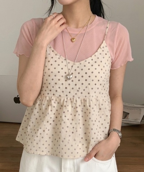 Teem Store（チームストア）の「【ドット柄 】フレアキャミソールトップス　レイヤード　重ね着（キャミソール・レディース・ベージュ/ブラック・F）」の7枚目の写真