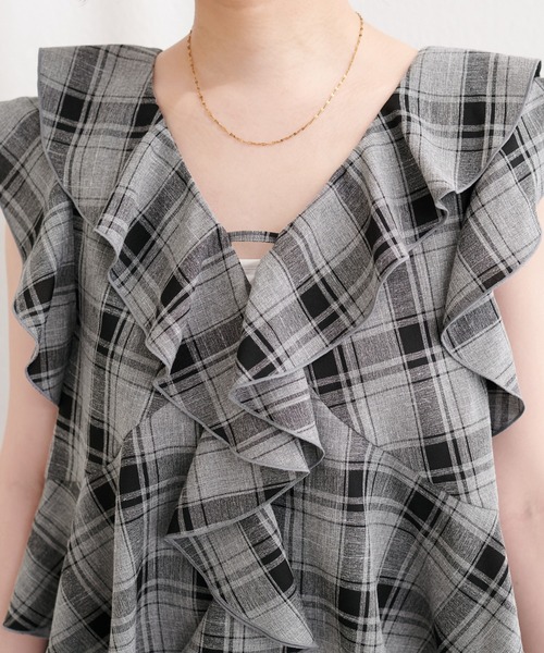 natural couture（ナチュラルクチュール）の「前後２WAYチェックラッフルブラウス（シャツ/ブラウス・レディース・ブラック系その他/グレー系その他/ベージュ系その他/ホワイト系その他・FREE）」の10枚目の写真