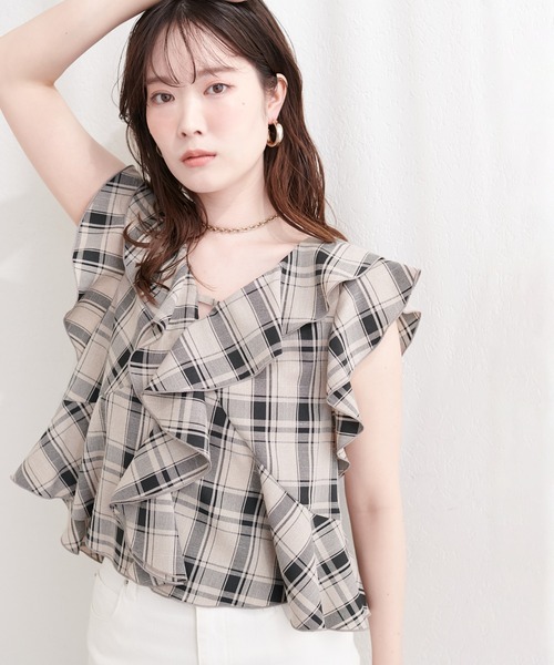 natural couture（ナチュラルクチュール）の「前後２WAYチェックラッフルブラウス（シャツ/ブラウス・レディース・ブラック系その他/グレー系その他/ベージュ系その他/ホワイト系その他・FREE）」の22枚目の写真