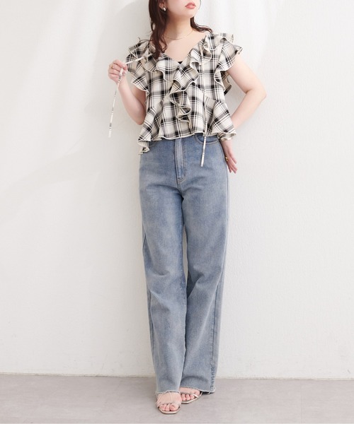 natural couture（ナチュラルクチュール）の「前後２WAYチェックラッフルブラウス（シャツ/ブラウス・レディース・ブラック系その他/グレー系その他/ベージュ系その他/ホワイト系その他・FREE）」の19枚目の写真