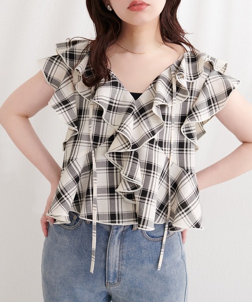 natural couture（ナチュラルクチュール）の「前後２WAYチェックラッフルブラウス（シャツ/ブラウス・レディース・ブラック系その他/グレー系その他/ベージュ系その他/ホワイト系その他・FREE）」の18枚目の写真