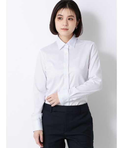 AOYAMA(アオヤマ)の「レギュラーカラーシャツ/長袖/NON IRONMAX/ストレッチ/ストライプ/Blouse(ビジネスシャツ・レディース・ライトグレー・36/40/38/42)」の1枚目の写真