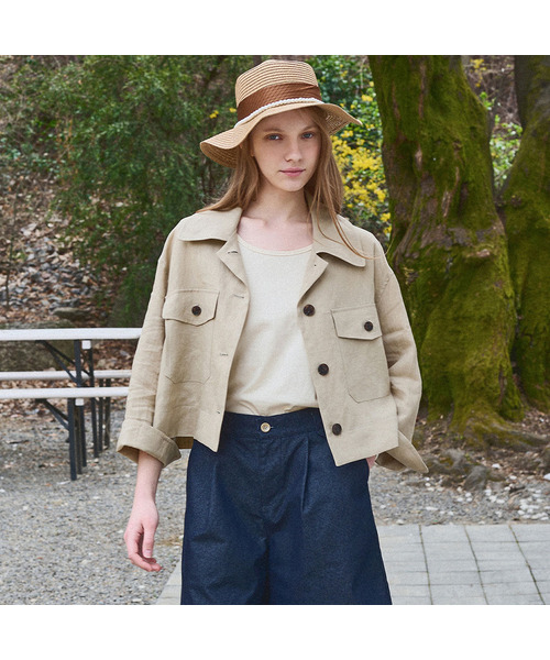 SLOWLOLLI(スローローリ)の「Ease linen crop jacket_2 Colors(デニムジャケット・レディース・Beige/ネイビー・FREE)」の2枚目の写真