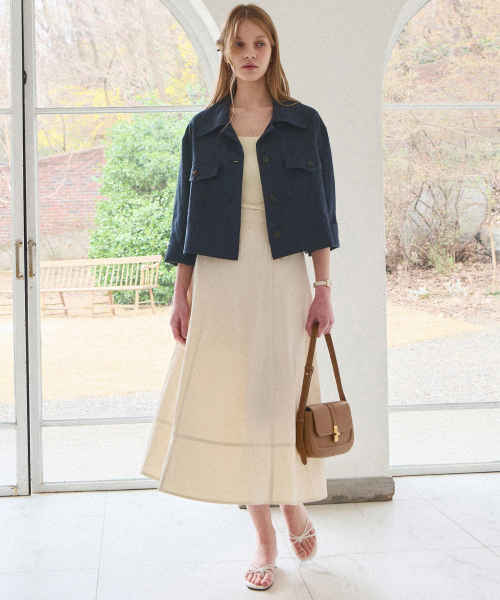 SLOWLOLLI(スローローリ)の「Ease linen crop jacket_2 Colors(デニムジャケット・レディース・Beige/ネイビー・FREE)」の8枚目の写真
