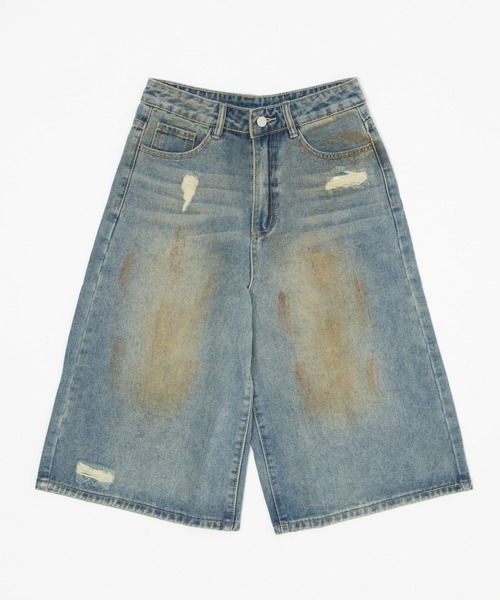 Figments（フィグメンツ）の「ダーティデニムハーフパンツ（デニムパンツ・レディース・インディゴブルー・LARGE/MEDIUM/SMALL）」の4枚目の写真
