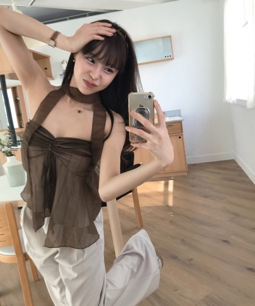 FAVORITO(ファヴォリート)の「シアブラウス(チューブトップ・レディース・オフホワイト/ブラウン・F)」の21枚目の写真