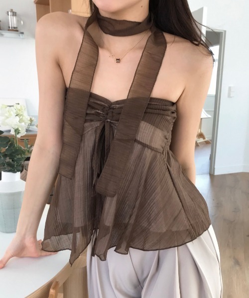 FAVORITO(ファヴォリート)の「シアブラウス(チューブトップ・レディース・オフホワイト/ブラウン・F)」の19枚目の写真