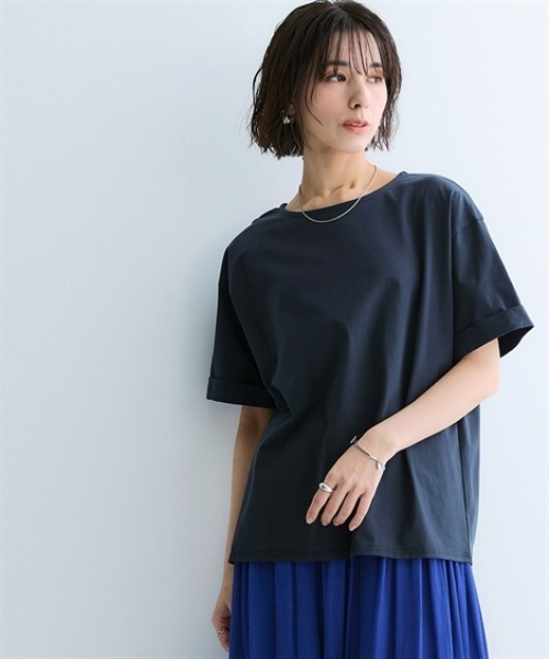 nissen(ニッセン)の「軽量さらさらカットソー5分袖ゆるシルエットプルオーバー(吸汗速乾)<大きいサイズ有>(Tシャツ/カットソー・レディース・ネイビー/ブラック/ダークグレー/グリーン/ピンク・L/LL/3L/S/M)」の4枚目の写真