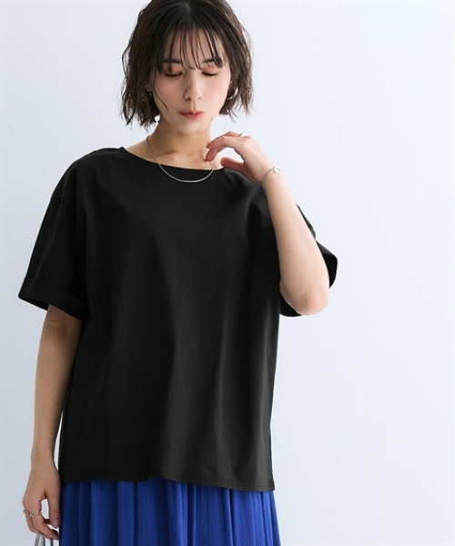 nissen(ニッセン)の「軽量さらさらカットソー5分袖ゆるシルエットプルオーバー(吸汗速乾)<大きいサイズ有>(Tシャツ/カットソー・レディース・ネイビー/ブラック/ダークグレー/グリーン/ピンク・L/LL/3L/S/M)」の1枚目の写真