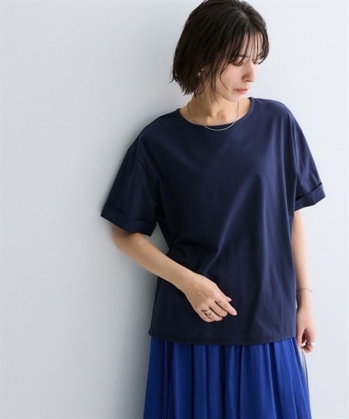 nissen(ニッセン)の「軽量さらさらカットソー5分袖ゆるシルエットプルオーバー(吸汗速乾)<大きいサイズ有>(Tシャツ/カットソー・レディース・ネイビー/ブラック/ダークグレー/グリーン/ピンク・L/LL/3L/S/M)」の9枚目の写真