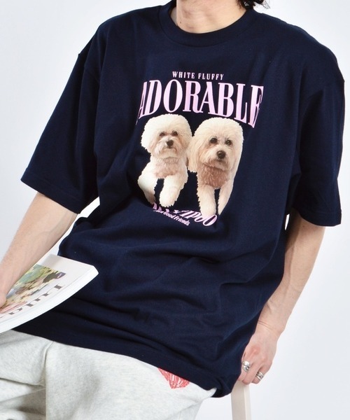 DOUBLE STEAL(ダブルスティール)の「アニマルプリントTシャツ DOGプリント(Tシャツ/カットソー・メンズ・ネイビー/ブラック/オートミール/ホワイト/パープル・LARGE/X-LARGE/MEDIUM)」の4枚目の写真