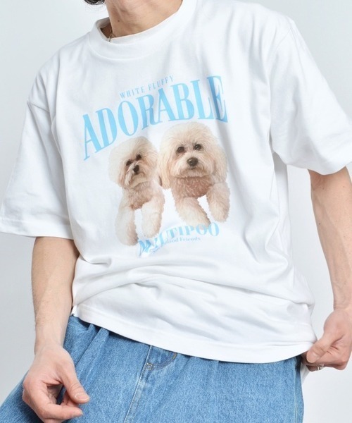 DOUBLE STEAL(ダブルスティール)の「アニマルプリントTシャツ DOGプリント(Tシャツ/カットソー・メンズ・ネイビー/ブラック/オートミール/ホワイト/パープル・LARGE/X-LARGE/MEDIUM)」の2枚目の写真