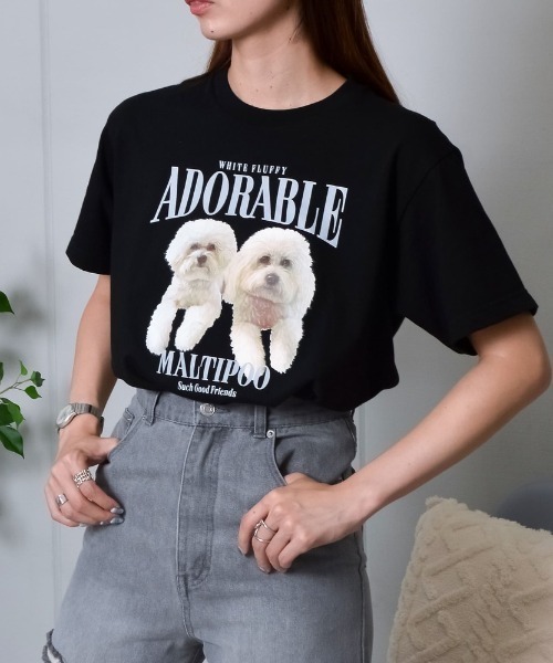 DOUBLE STEAL(ダブルスティール)の「アニマルプリントTシャツ DOGプリント(Tシャツ/カットソー・メンズ・ネイビー/ブラック/オートミール/ホワイト/パープル・LARGE/X-LARGE/MEDIUM)」の3枚目の写真