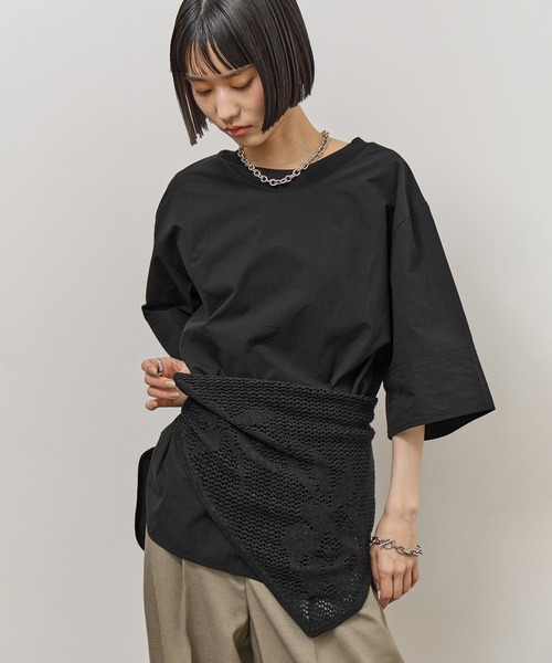 ADAM ET ROPE'(アダムエロペ)の「【新色追加】・【サステナブル】タイプライターTEEブラウス(シャツ/ブラウス・レディース・ブラック/ホワイト/ピンク/カーキ/ピンク系その他2・FREE)」の6枚目の写真