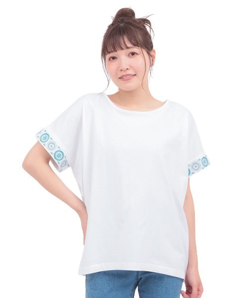 チチカカ(チチカカ)の「ネイティブシルバースリーブTシャツ(Tシャツ/カットソー・レディース・ホワイト/ブラック/オレンジ・FREE)」の7枚目の写真