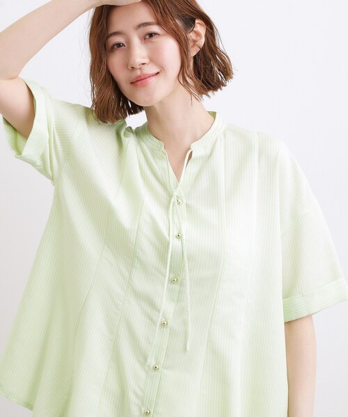 grove(グローブ)の「【洗濯機OK・ひんやり】さらっと軽やか、夏のフレアシャツ(シャツ/ブラウス・レディース・ピンク系3/ブルー系2/ホワイト系5/ライトグリーン系2・05/04/03/02/01)」の11枚目の写真