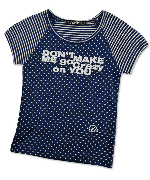 DAMISH(ダミシュ)の「ドットストライプレタリングショートスリーブ_ネイビー(Tシャツ/カットソー・レディース・ネイビー・OS)」の2枚目の写真