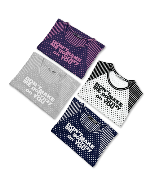 DAMISH(ダミシュ)の「ドットストライプレタリングショートスリーブ_ネイビー(Tシャツ/カットソー・レディース・ネイビー・OS)」の5枚目の写真