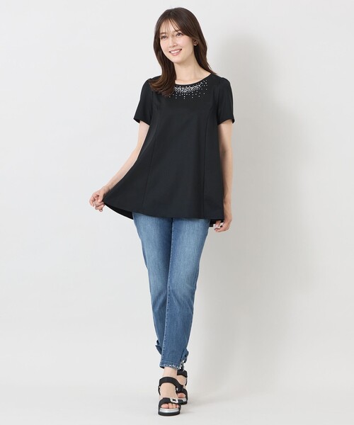 TO BE CHIC(トゥー ビー シック)の「ルミエール ホットフィットチュニック(Tシャツ/カットソー・レディース・ライトブルー/ブラック・40)」の11枚目の写真