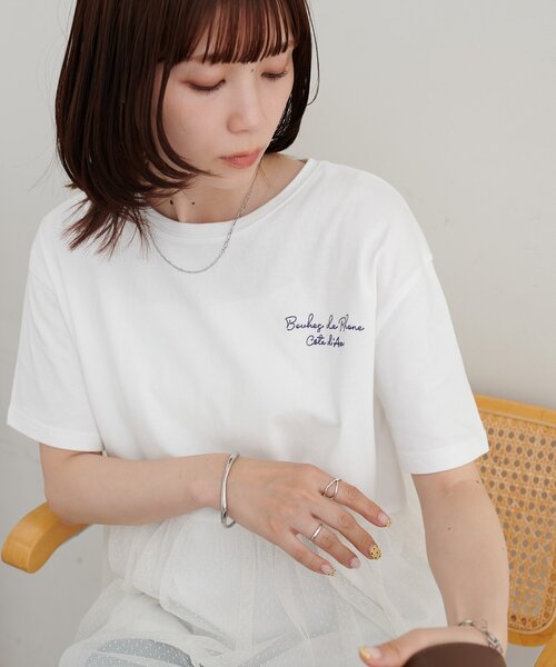 DISCOAT(ディスコート)の「【WEB限定】チュールギャザーTシャツ(Tシャツ/カットソー・レディース・オフホワイト/ブラック・FREE)」の14枚目の写真