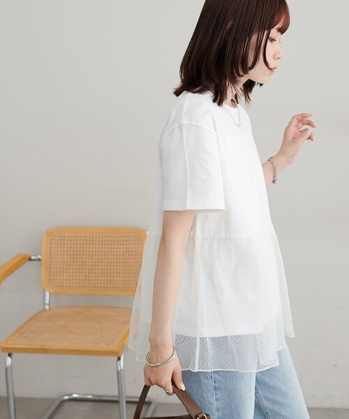 DISCOAT(ディスコート)の「【WEB限定】チュールギャザーTシャツ(Tシャツ/カットソー・レディース・オフホワイト/ブラック・FREE)」の15枚目の写真