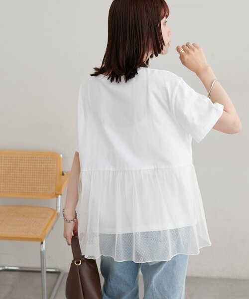 DISCOAT(ディスコート)の「【WEB限定】チュールギャザーTシャツ(Tシャツ/カットソー・レディース・オフホワイト/ブラック・FREE)」の16枚目の写真