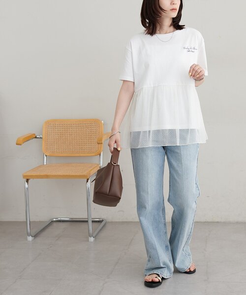 DISCOAT(ディスコート)の「【WEB限定】チュールギャザーTシャツ(Tシャツ/カットソー・レディース・オフホワイト/ブラック・FREE)」の17枚目の写真