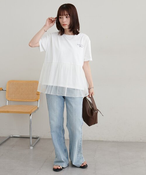DISCOAT(ディスコート)の「【WEB限定】チュールギャザーTシャツ(Tシャツ/カットソー・レディース・オフホワイト/ブラック・FREE)」の18枚目の写真