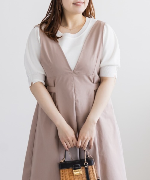 CLETTE(クレット)の「サイドベルトVネックジャンスカワンピース(ワンピース・レディース・グレイッシュベージュ/ピンクベージュ/ブラック・3L/4L/LL)」の10枚目の写真