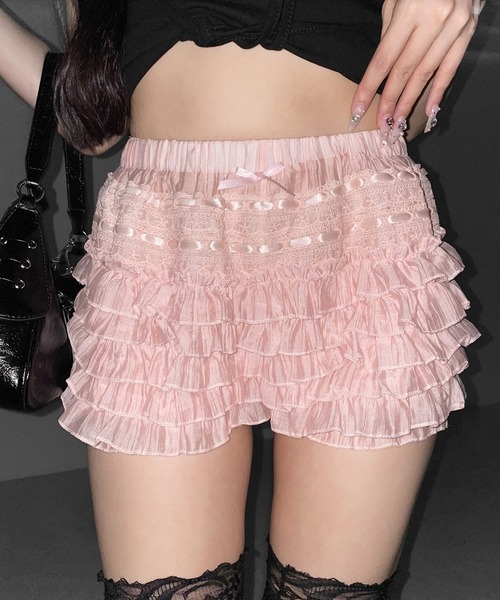 me+em select(ミームセレクト)の「【 3color 】シアーフリルレースショートパンツ / Sheer frill lace shorts(その他パンツ・レディース・ホワイト/ブラック/ピンク・FREE)」の1枚目の写真