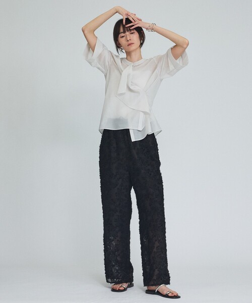 qualite(カリテ)の「フラワーフリンジ ジャガードパンツ(その他パンツ・レディース・ブラック/オフホワイト・36/38)」の22枚目の写真