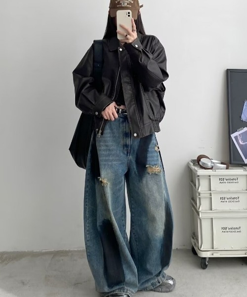 REBALANCE(リバランス)の「ダメージワイドデニム(デニムパンツ・レディース・A・MEDIUM/LARGE/X-LARGE)」の5枚目の写真