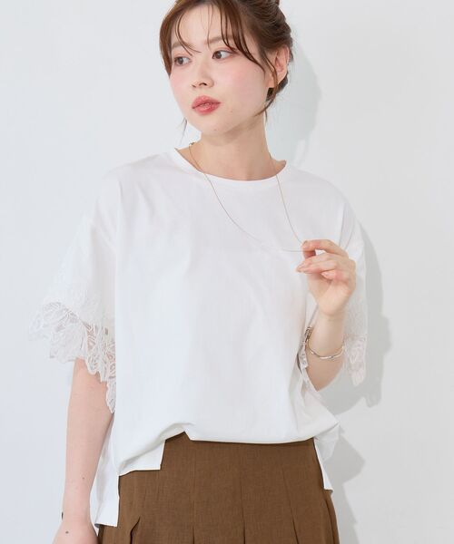 le.coeur blanc（ルクールブラン）の「袖レースカットプルオーバー（Tシャツ/カットソー・レディース・オフホワイト/ブラック・38）」の10枚目の写真
