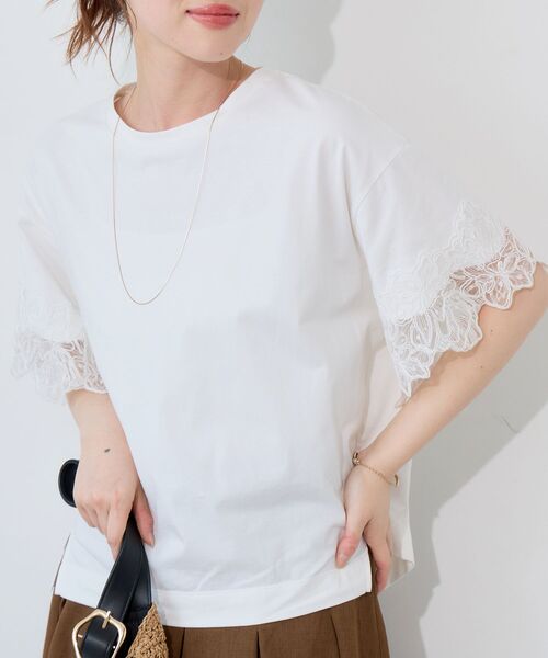 le.coeur blanc（ルクールブラン）の「袖レースカットプルオーバー（Tシャツ/カットソー・レディース・オフホワイト/ブラック・38）」の13枚目の写真