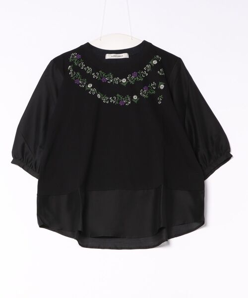 SUPER HAKKA(スーパーハッカ)の「フラワーネックリース刺繍×レーヨンポリエステルカットソー(Tシャツ/カットソー・レディース・ライトブルー/ベージュ/ブラック・FREE)」の7枚目の写真
