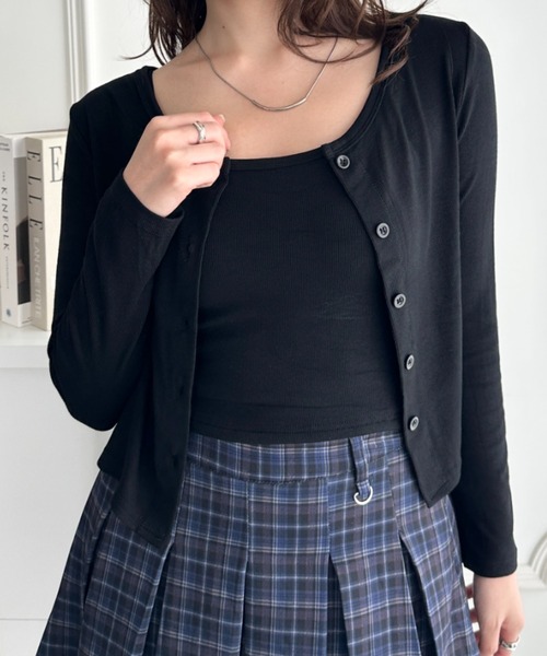 CLEA(クレア)の「カップ付きキャミソール×ショート丈カーディガンセット(Tシャツ/カットソー・レディース・グレー/ブラック/チャコールグレー/ホワイト/カーキ・FREE)」の10枚目の写真