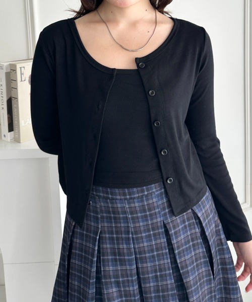 CLEA(クレア)の「カップ付きキャミソール×ショート丈カーディガンセット(Tシャツ/カットソー・レディース・グレー/ブラック/チャコールグレー/ホワイト/カーキ・FREE)」の11枚目の写真