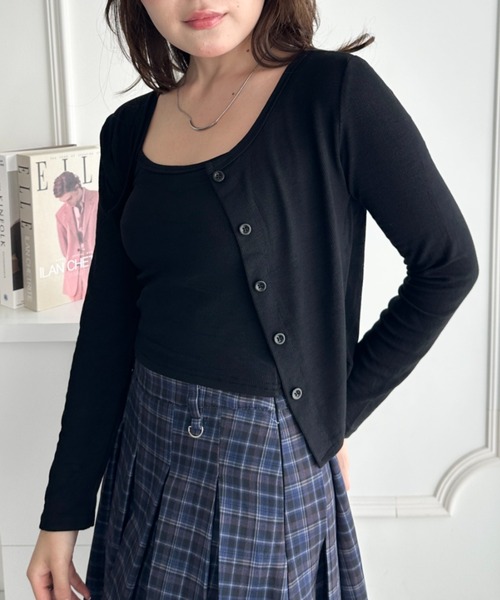 CLEA(クレア)の「カップ付きキャミソール×ショート丈カーディガンセット(Tシャツ/カットソー・レディース・グレー/ブラック/チャコールグレー/ホワイト/カーキ・FREE)」の12枚目の写真