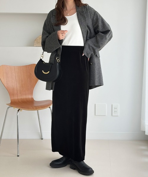 GeeRA(ジーラ)の「ベロアナローロングスカート(スカート・レディース・チャコールグレー/ブラック/ブラウン・MEDIUM/SMALL/X-LARGE/LARGE)」の6枚目の写真
