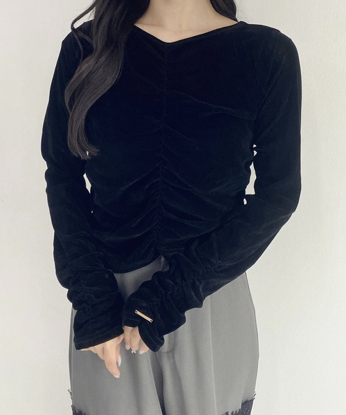 SOELA(ソエラ)の「【SOELA】ベロアギャザートップス/WEB限定(Tシャツ/カットソー・レディース・ブラウン/ブラック/アイボリー・FREE)」の9枚目の写真